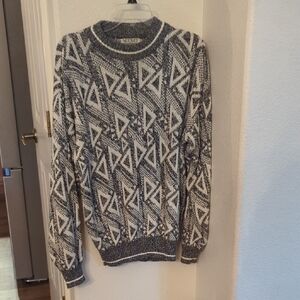 Vintage 90s Black and White Crewneck Sweater Geometric Design